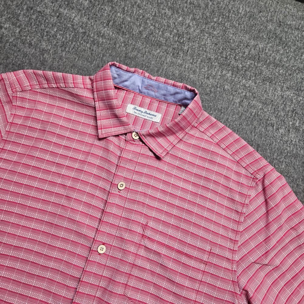 Tommy Bahama Button Down Mens Large Pink Coconut Point IslandZone Short Sleeve